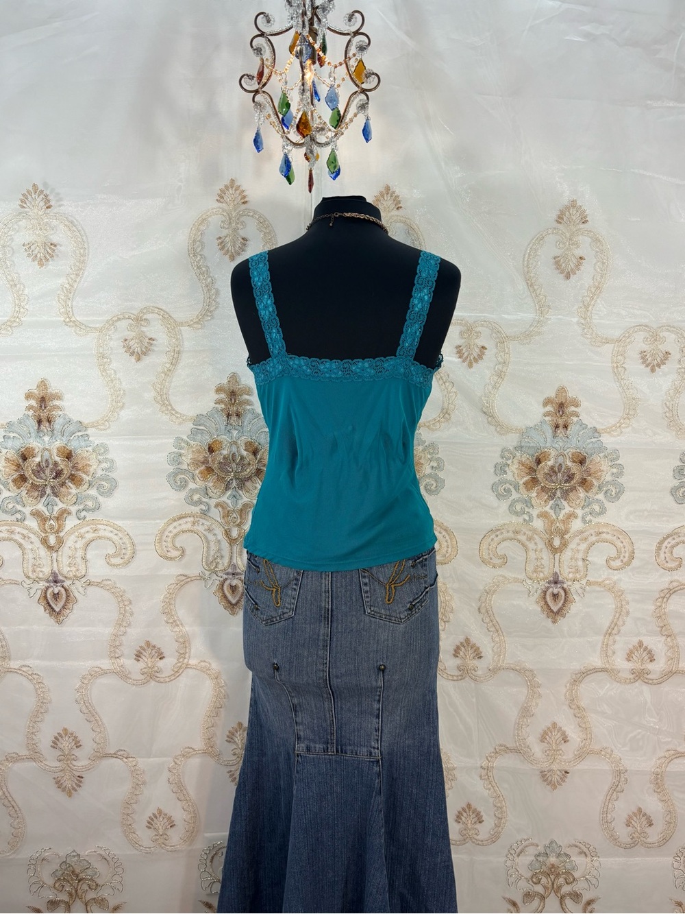 ✨Vintage Y2K Teal Mesh Lace Trim Cami✨ - Picture 5 of 7